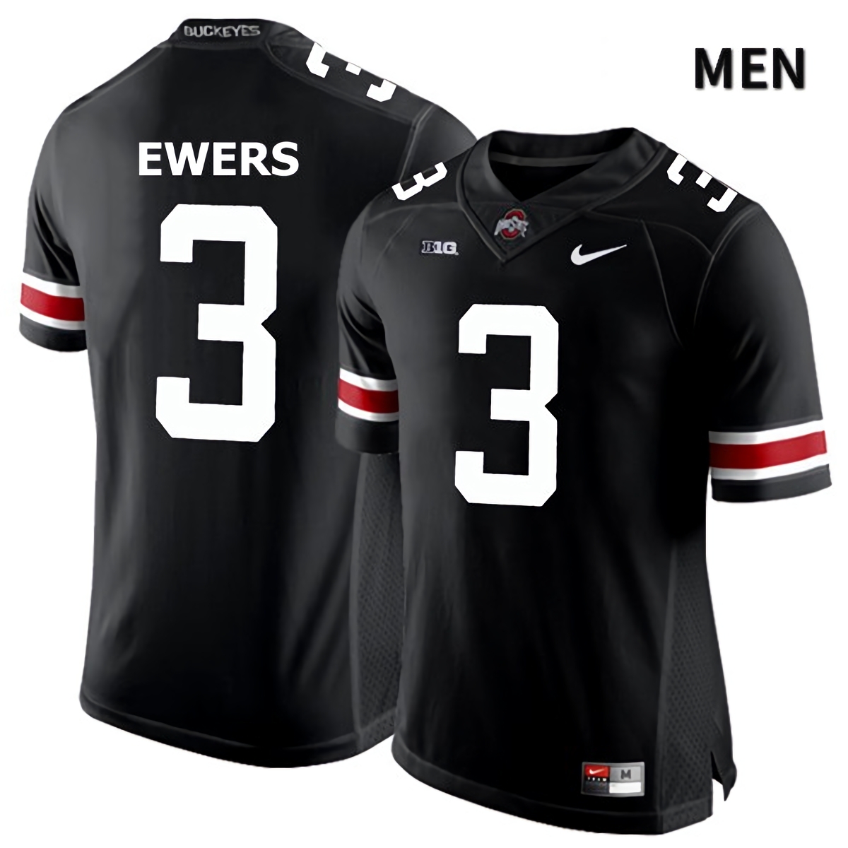 Quinn Ewers Ohio State Buckeyes Men's NCAA #3 Black White Number College Stitched Football Jersey YTO7656NC